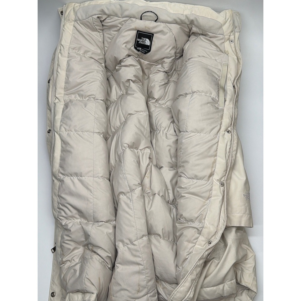 The North Face HyVent Women Parka Jacket Hooded Insulated Cream Beige Longline M - Picture 13 of 16